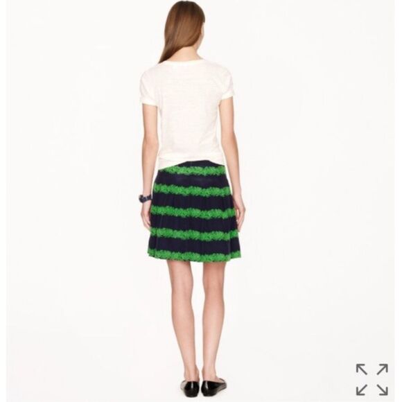 J. CREW 100% Silk Skirt Size 8 Beanstalk Stripe Blue Green Mini Pleats Lined - Picture 15 of 15